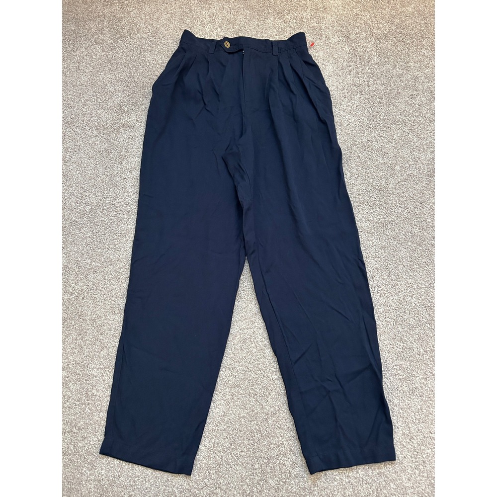 90s Lizsport Trousers Womens 28 Navy Excellent Pleated High Waist Straight Leg